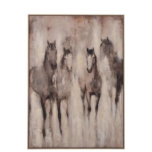 PAINTING HORSE CANVAS BEIGE