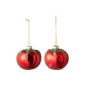 HANGER TOMATOES GLASS RED ASSORTMENT OF 2