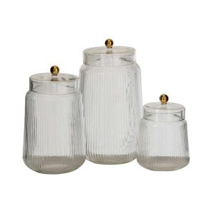 SET OF 3 STORAGE JAR GLASS TRANSPARENT/GOLD