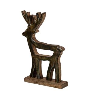 DEER ON BASE SHINY MANGO WOOD GREEN/NATURAL LARGE