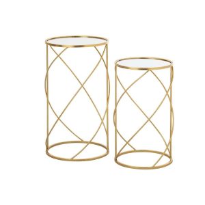 JUEGO DE 2 MESA AUXILIAR METAL ORO