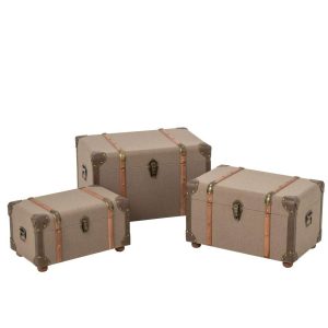 SET OF 3 TRUNK MDF OLIVE/BROWN
