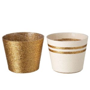 FLOWERPOT STRIPED PAPER WHITE/GOLD EXTRA LARGE ASSORTMENT OF 2
