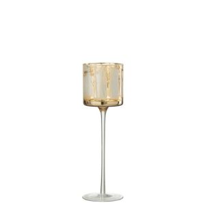 TEALIGHT HOLDER ON FOOT TREES GLASS GOLD LARGE
