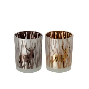CANDLE HOLDER DEER GLASS BROWN/DARK BROWN MEDIUM ASSORTMENT OF 2