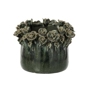 FLOWERPOT ROSES CERAMIC PETROL LARGE