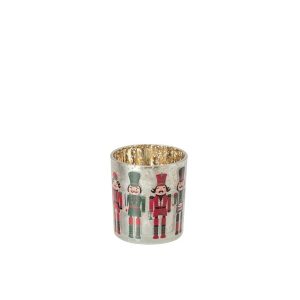 TEALIGHT HOLDER NUTCRACKER GLASS CHRISTMAS RED/DARK GREEN SMALL