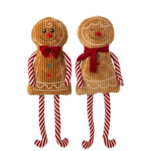 GINGERBREAD SITTING POLYESTER BROWN/CHRISTMAS RED ASSORTMENT OF 2