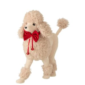 DOG POODLE FABRIC BEIGE/CHRISTMAS RED