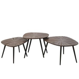 SET OF 3 COFFEE TABLE RAY RECYCLED WOOD DARK BROWN/BLACK