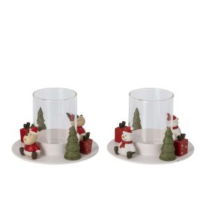 TEALIGHT HOLDER SNOWMAN + SANTA IRON WHITE/CHRISTMAS RED ASSORTMENT OF 2