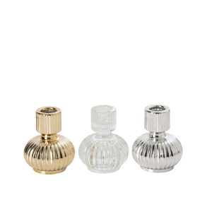 BOX OF 3 CANDLE HOLDER GLASS GOLD/SILVER