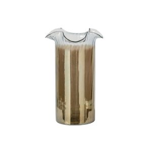 VASE SMOKED + WAVY CYLINDER GLASS RUST BROWN/TRANSPARENT LARGE