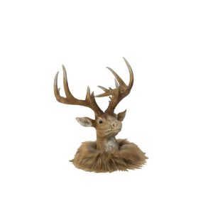REINDEER HEAD POLYRESIN DARK BROWN/BEIGE LARGE