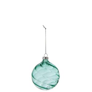 CHRISTMAS BAUBLE RIBBED GLASS TURQUOISE SMALL