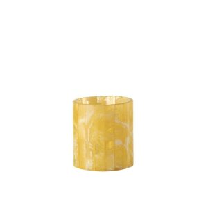 TEALIGHT HOLDER LINES GLASS/RESIN YELLOW MEDIUM