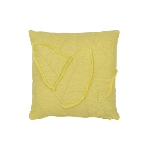 CUSHION LEAVES COTTON LEMON GREEN