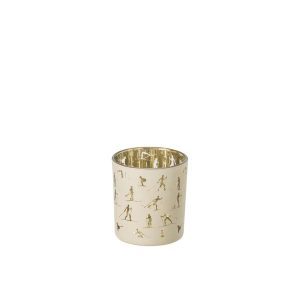 CANDLE HOLDER SKIERS GLASS ECRU/GOLD SMALL