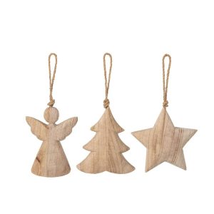 HANGER TREE + ANGEL + STAR PAULOWNIA WOOD NATURAL ASSORTMENT OF 3