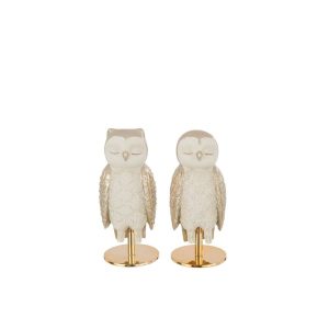 OWL ON BASE EYES CLOSED LIMEPOWDER WHITE/GOLD COLORED ASSORTMENT OF 2