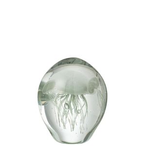 PAPERWEIGHT CALYPSO GLASS TRANSPARENT/GREEN SMALL