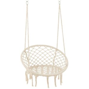 SWINGING CHAIR MACRAMÉ+TASSELS POLYESTER BEIGE