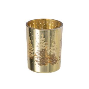 CANDLE HOLDER TREE GLASS GOLD LARGE