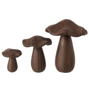 SET OF 3 MUSHROOM POLYRESIN DARK BROWN
