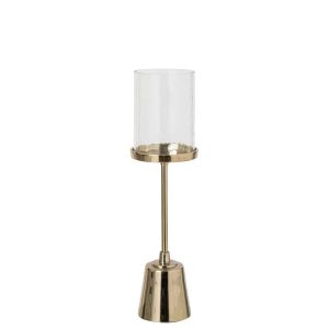 CANDLE HOLDER WITH GLASS ALUMINIUM GOLD SMALL