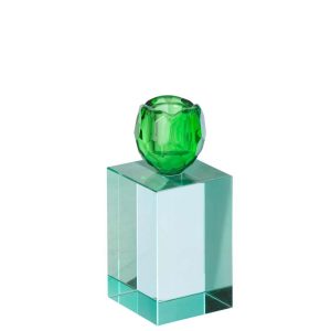 CANDLE HOLDER RECTANGLE GLASS GREEN