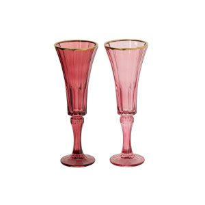 CHAMPAGNE GLASS GOLDEN RIM RELIEF GLASS BURGUNDY/LIGHT PINK SMALL ASSORTMENT OF 2
