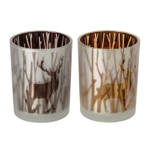 CANDLE HOLDER DEER GLASS BROWN/DARK BROWN LARGE ASSORTMENT OF 2
