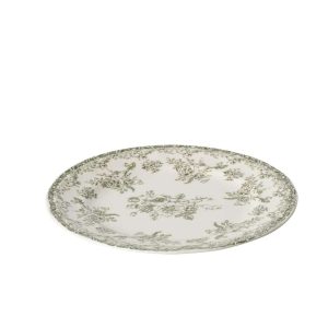 PLATE FLOWERS CERAMIC DARK GREEN/WHITE SMALL
