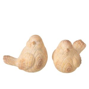 BIRD WOOD IMITATION POLYRESIN BEIGE ASSORTMENT OF 2
