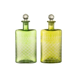 CARAFE LEAVES GLASS GREEN EXTRALARGE ASSORTMENT OF 2