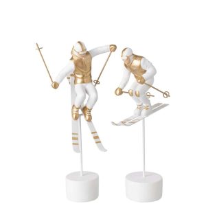 SKIER RACE POLYRESIN WHITE/GOLD ASSORTMENT OF 2