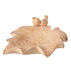 DECORATIVE TRAY LEAF + BIRD MAGNESIUM OXIDE BEIGE LARGE