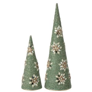 SET OF 2 CONE IRON/BEADS/SHELL LIGHT GREEN/WHITE