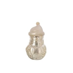 SNOWMAN LED GLASS SILVER SMALL