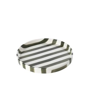PLATE STRIPED STONEWARE OLIVE/WHITE SMALL