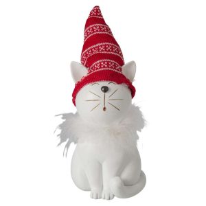CAT HAT POLYRESIN WHITE/CHRISTMAS RED LARGE