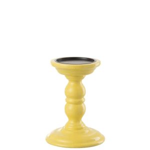 CANDLE HOLDER DUMBBEL MANGO WOOD YELLOW