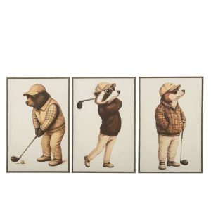 PRINT GOLF + ANIMALS MDF BEIGE/BROWN ASSORTMENT OF 3