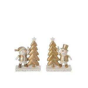SNOWMAN PINE STONE WHITE/GOLD ASSORTMENT OF 2