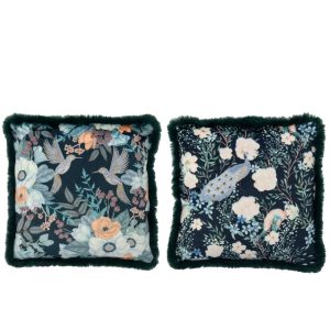 CUSHION FLOWERS + BIRDS POLYESTER DARK GREEN ASSORTMENT OF 2