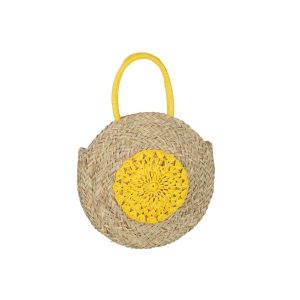 BEACH BAG ROUND FLOWER SEAGRASS NATURAL/YELLOW
