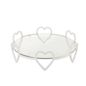 SAUCER ROUND HEARTEN METAL/GLASS WHITE
