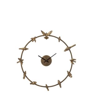 WALL CLOCK BIRD IRON GOLD