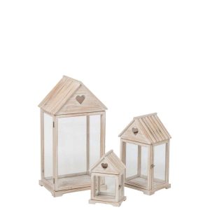SET OF 3 LANTERN HEART FIR WOOD BEIGE