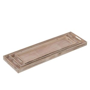 SET OF 3 DECORATIVE TRAY FIR WOOD BEIGE